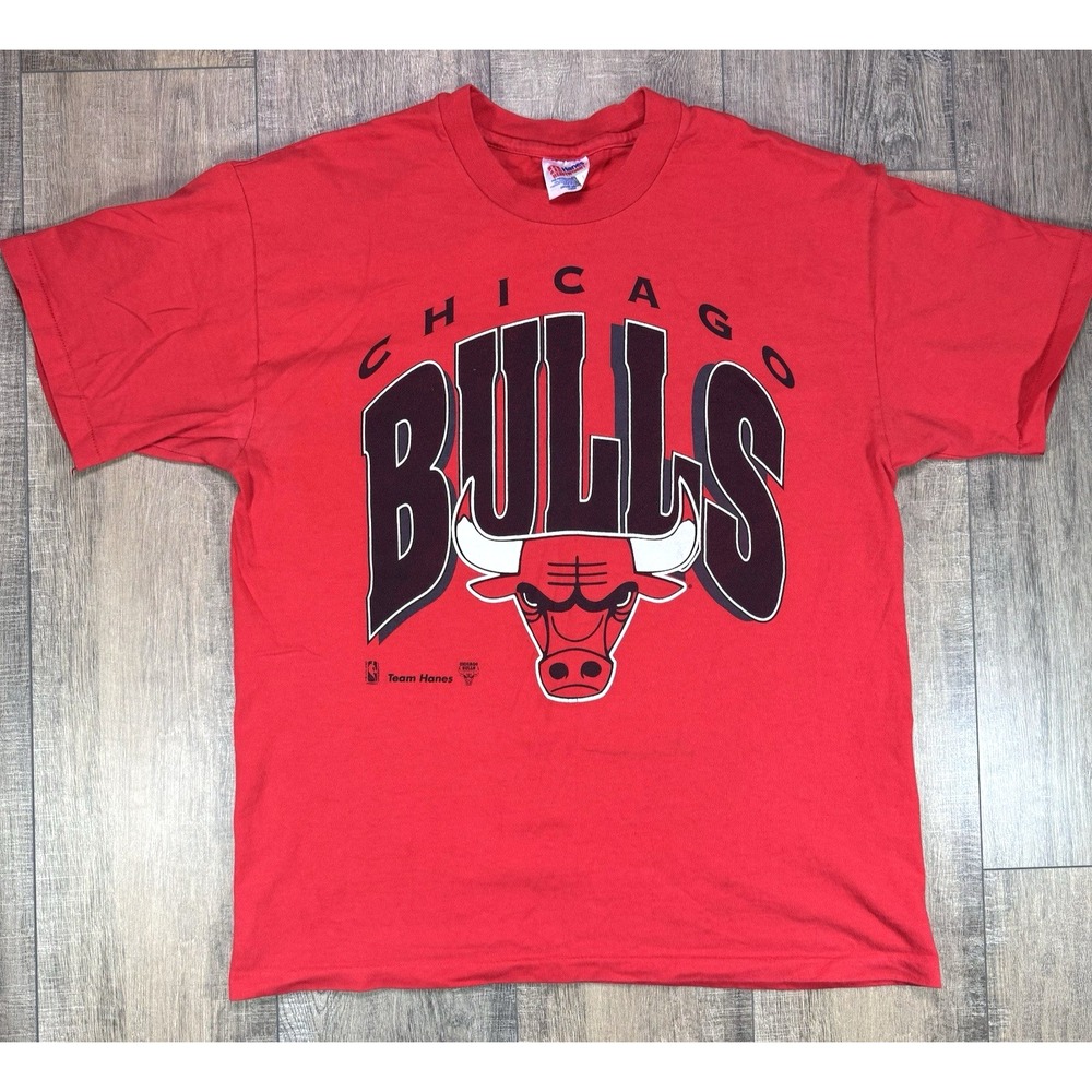 Vintage 90s Chicago Bulls NBA Basketball Hanes Sport Mens Shirt Red Size L